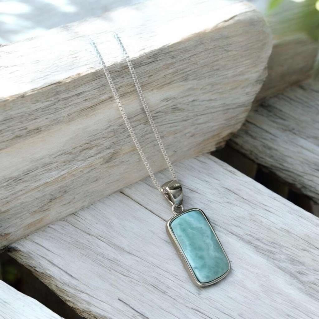 925 Sterling Silver Natural Larimar Necklace! New!